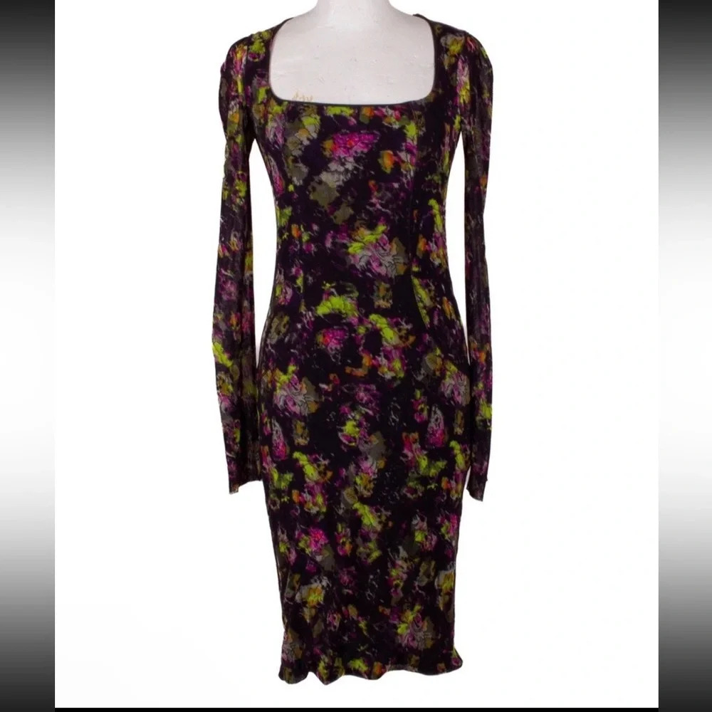 Vintage Jean Paul Gaultier Soleil Mesh Midi Dress, Black Floral, Size Med, NWT - Picture 5 of 7